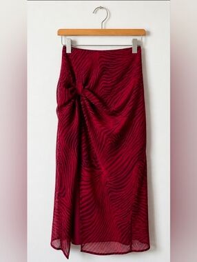 The Fifth Label Merlot Twist-Front Bias Skirt